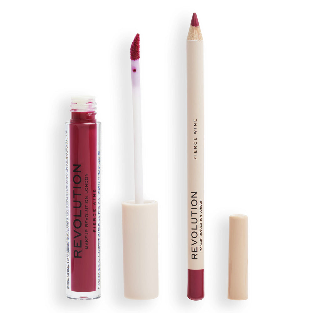 Makeup Revolution Lip Contour Kit Fierce Wine 4pc Set + 1 Full Size Product Worth 25% Value Free