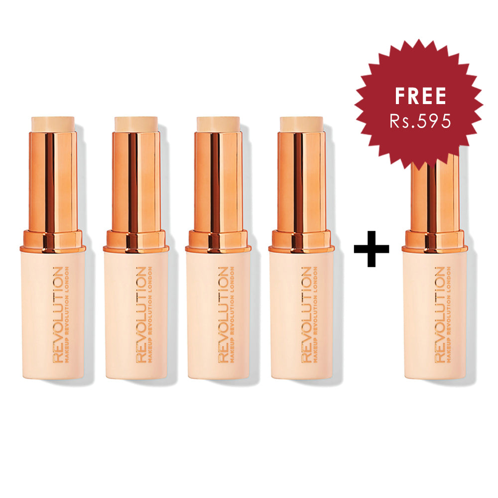 Makeup Revolution Fast Base Stick Foundation F2 4pc Set + 1 Full Size Product Worth 25% Value Free