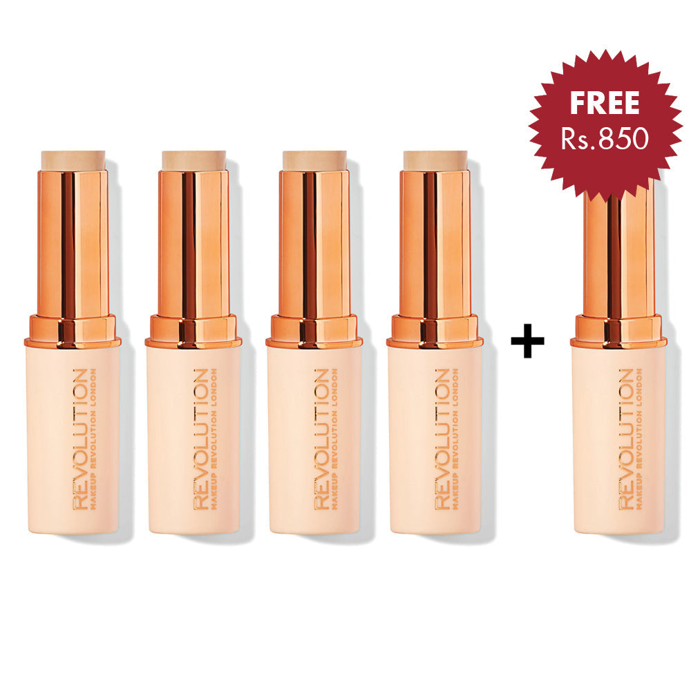 Makeup Revolution Fast Base Stick Foundation F4 4pc Set + 1 Full Size Product Worth 25% Value Free