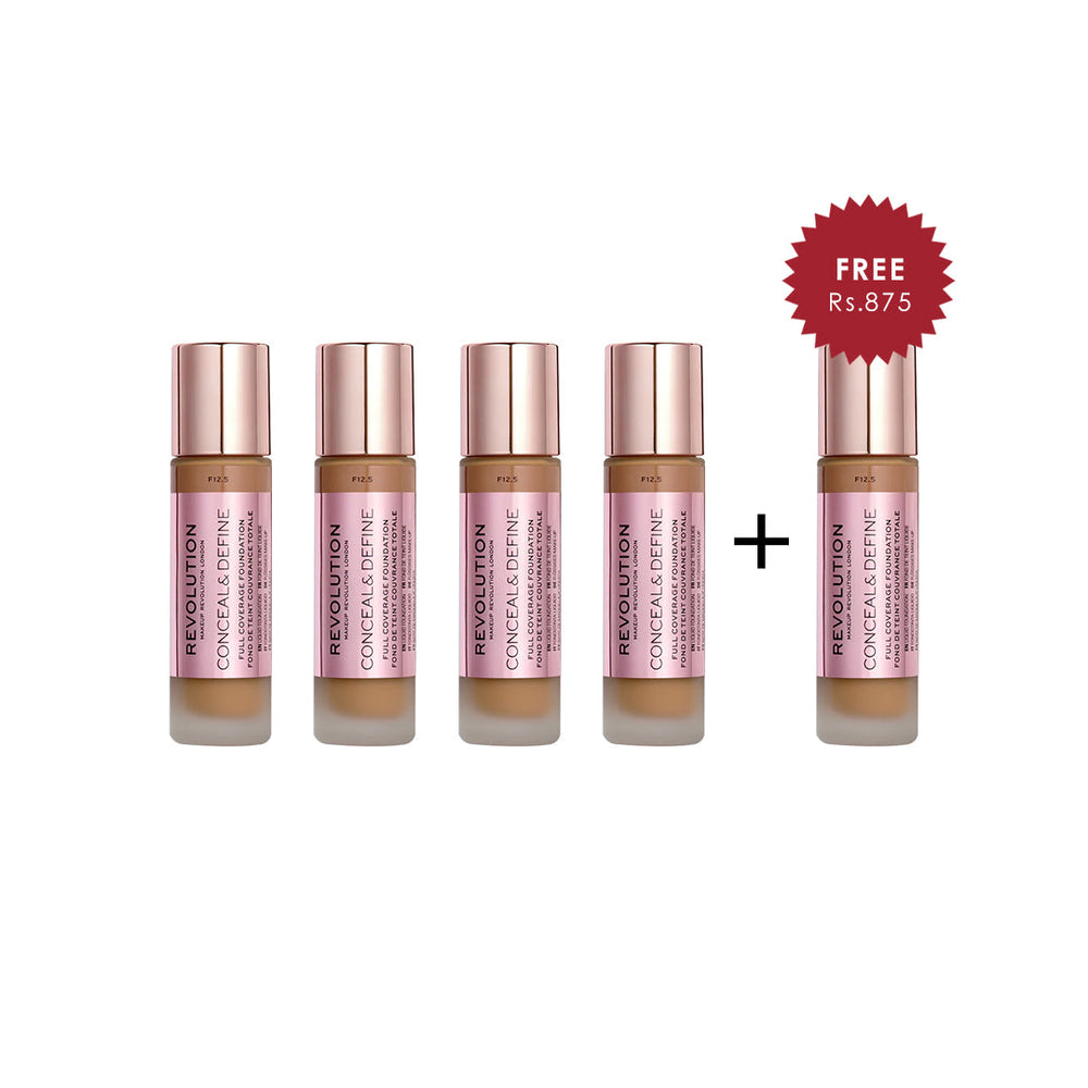 Makeup Revolution Conceal & Define Foundation 4Pcs Set + 1 Full Size Product Worth 25% Value Free