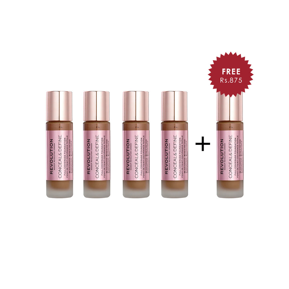 Makeup Revolution Conceal & Define Foundation 4Pcs Set + 1 Full Size Product Worth 25% Value Free