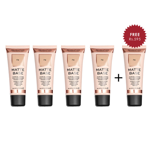 Makeup Revolution Matte Base Foundation F8 4pc Set + 1 Full Size Product Worth 25% Value Free