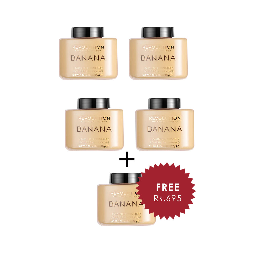 Makeup Revolution Loose Baking Powder - Banana 4pc Set + 1 Full Size Product Worth 25% Value Free