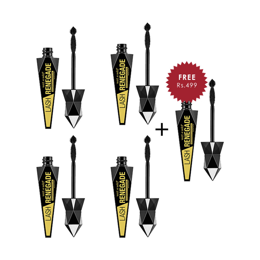 Wet N Wild Lash Renegade Waterproof Mascara 4pc Set + 1 Full Size Product Worth 25% Value Free