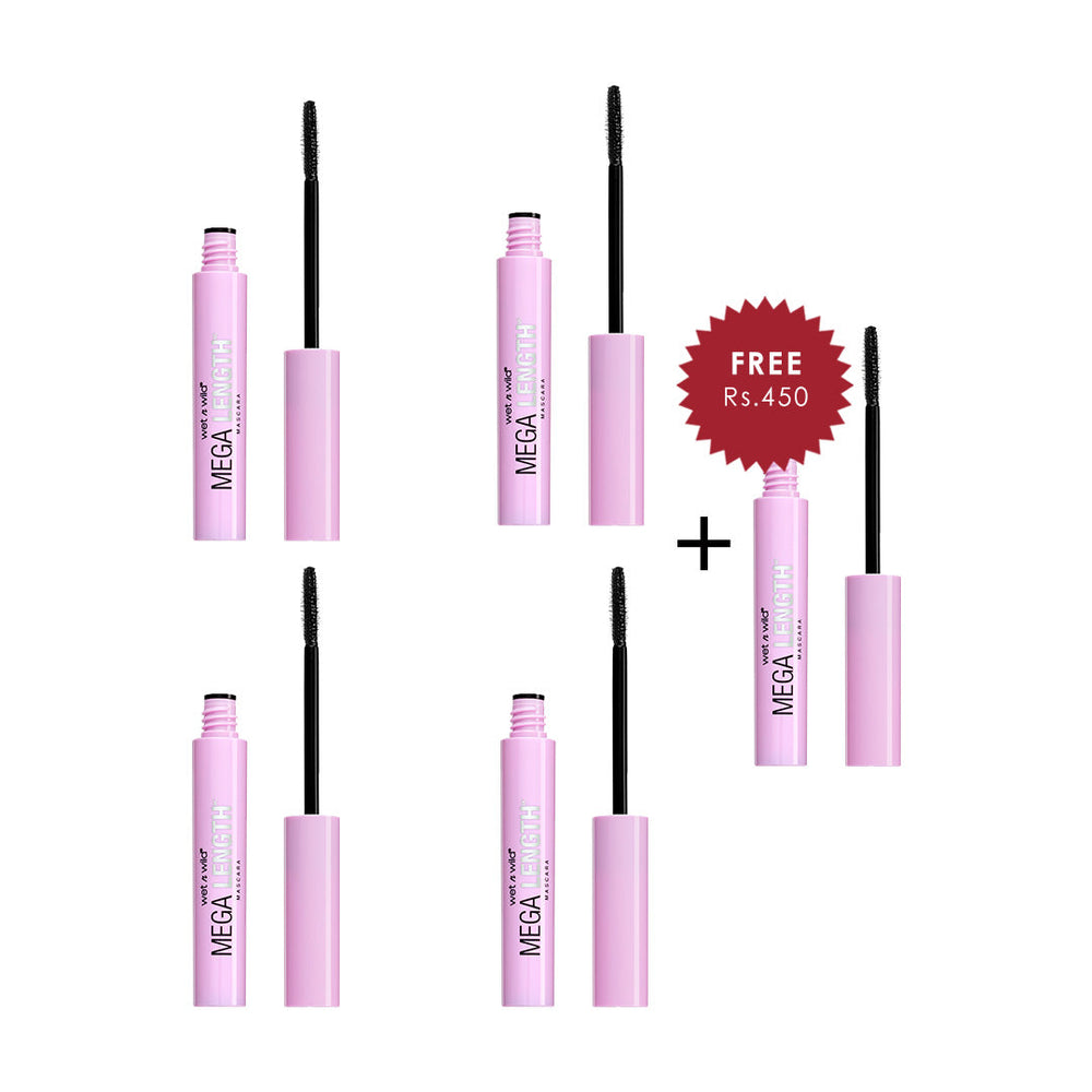 Wet N Wild Mega Length Mascara - Very Black 4pc Set + 1 Full Size Product Worth 25% Value Free