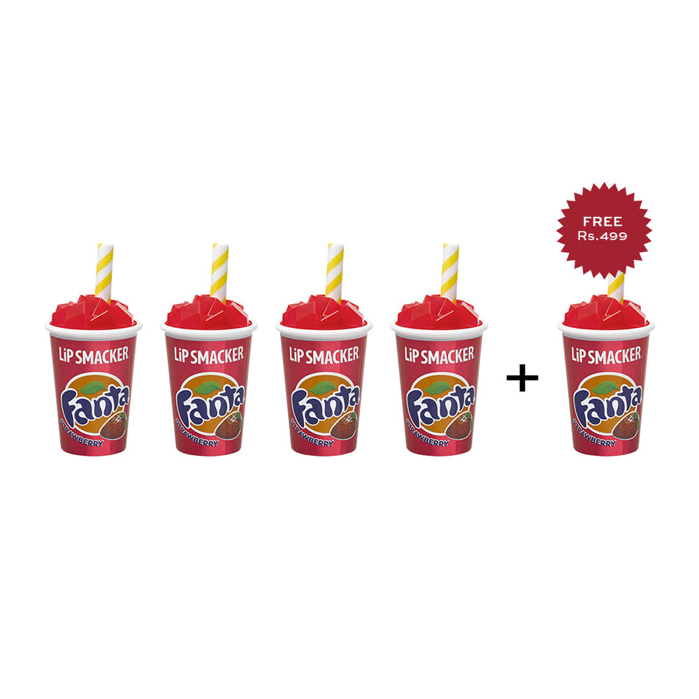 Lip Smacker Fanta Strawberry - Cup Lip Balm 4pc Set + 1 Full Size Product Worth 25% Value Free