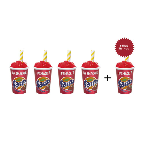 Lip Smacker Fanta Strawberry - Cup Lip Balm 4pc Set + 1 Full Size Product Worth 25% Value Free