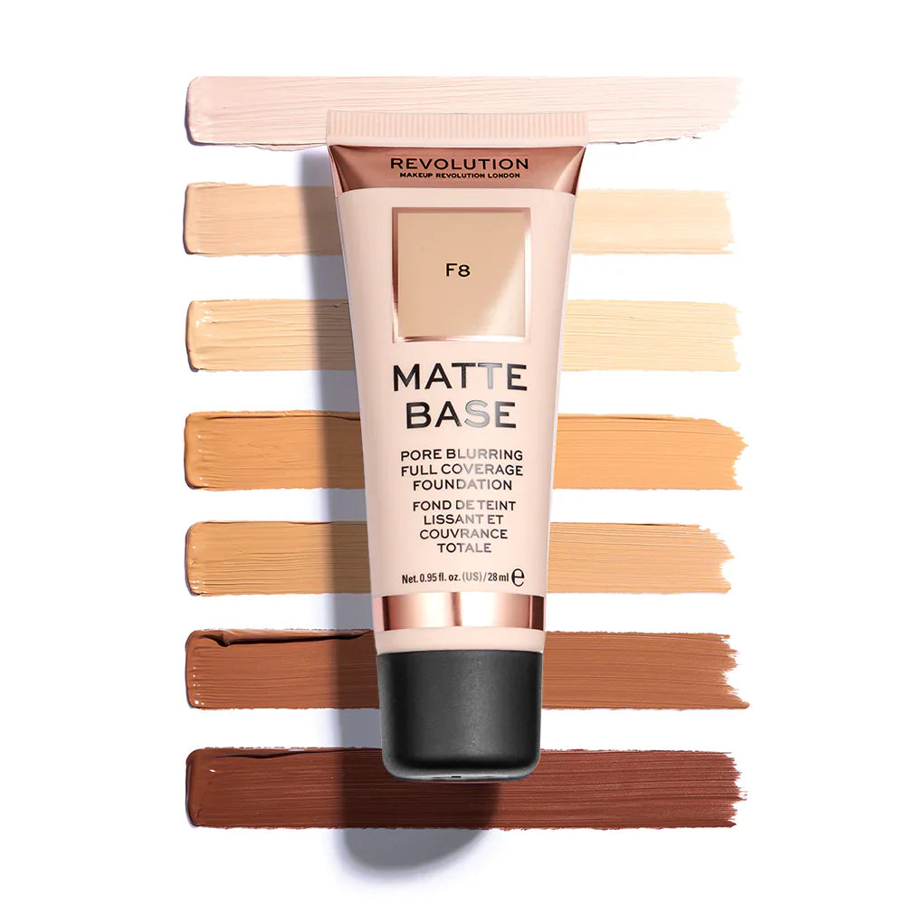 Makeup Revolution Matte Base Foundation F8 4pc Set + 1 Full Size Product Worth 25% Value Free