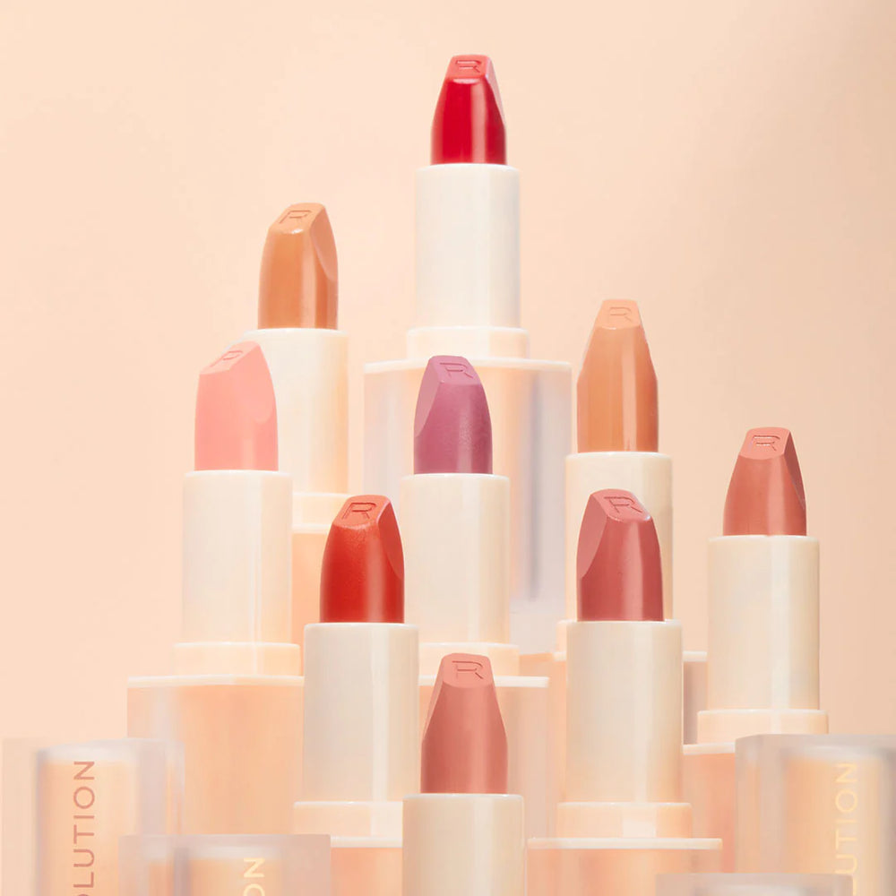 Makeup Revolution Lip Allure Soft Satin Lipstick CEO Brick Red 4pc Set + 1 Full Size Product Worth 25% Value Free