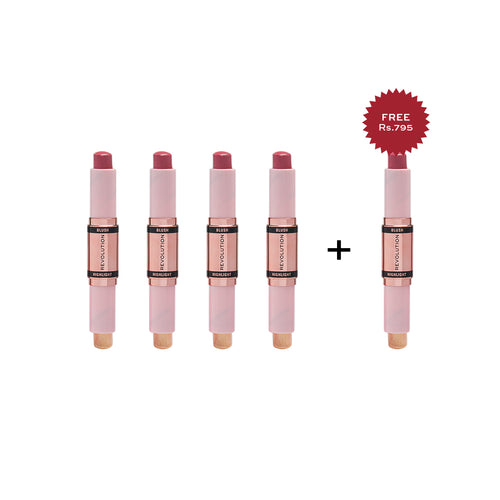 Makeup Revolution Blush & Highlight Stick Mauve Glow 4pc Set + 1 Full Size Product Worth 25% Value Free
