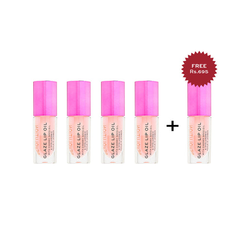 Makeup Revolution Glaze Lip Oil Glam Pink 4pc Set + 1 Full Size Product Worth 25% Value Free