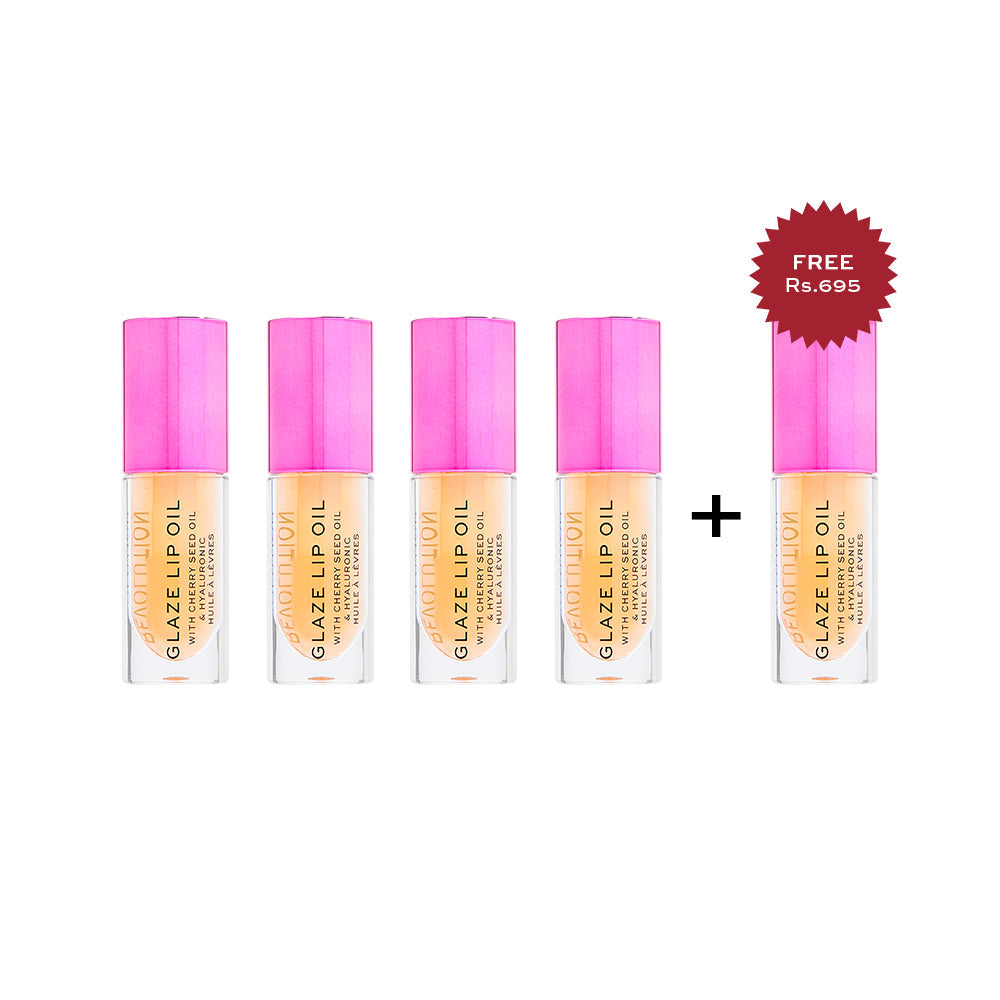 Makeup Revolution Glaze Lip Oil Getaway Terracotta 4pc Set + 1 Full Size Product Worth 25% Value Free