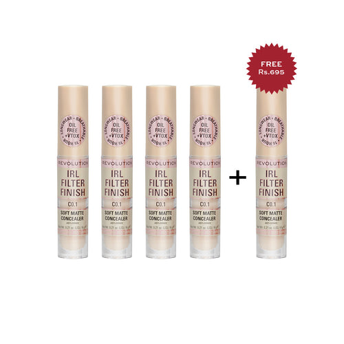 Makeup Revolution IRL Filter Finish Concealer C0.1 4pc Set + 1 Full Size Product Worth 25% Value Free