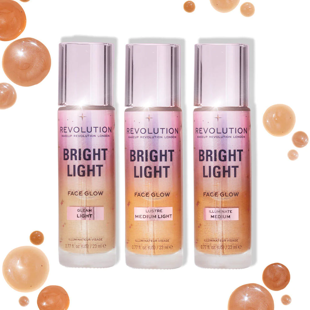 Makeup Revolution Bright Light Face Glow Lustre Medium Light 4pc Set + 1 Full Size Product Worth 25% Value Free