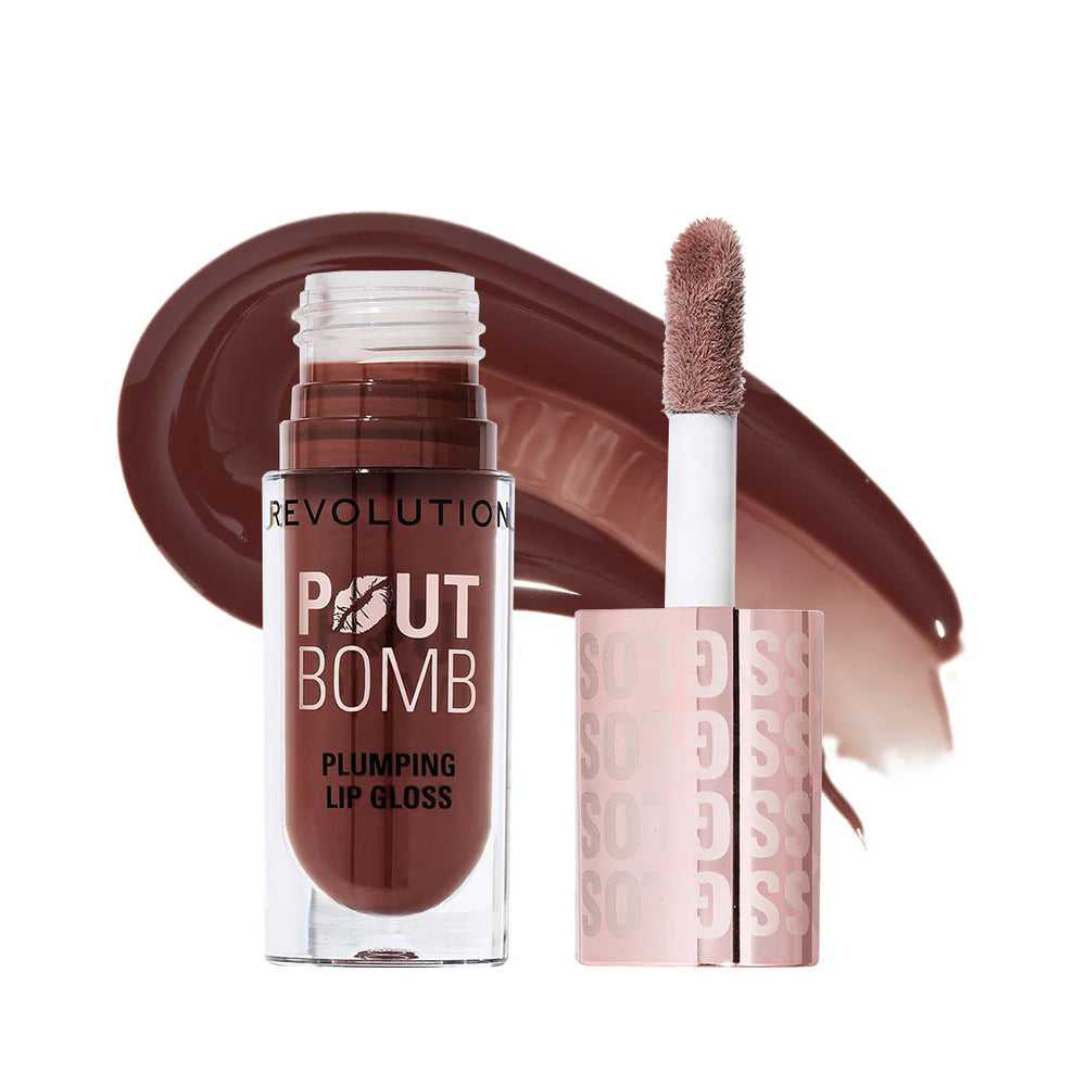 Revolution Pout Bomb Plumping Gloss Espresso Cool Nude 4pc Set + 1 Full Size Product Worth 25% Value Free