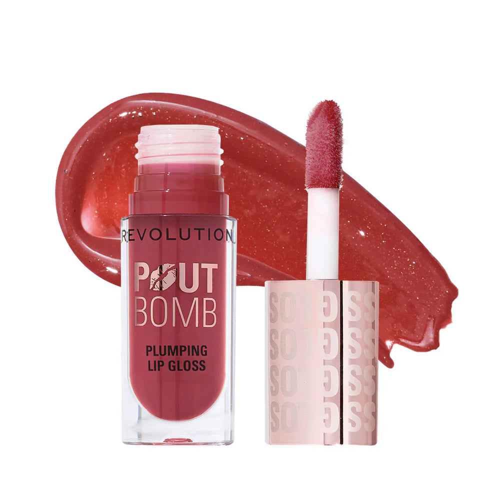 Revolution Pout Bomb Plumping Gloss Wild Mauve Pink 4pc Set + 1 Full Size Product Worth 25% Value Free