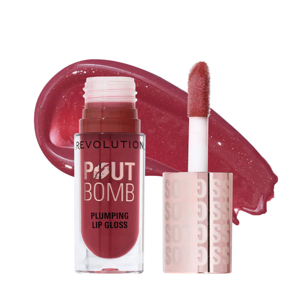 Revolution Pout Bomb Plumping Gloss Rosewood Rose Pink 4pc Set + 1 Full Size Product Worth 25% Value Free