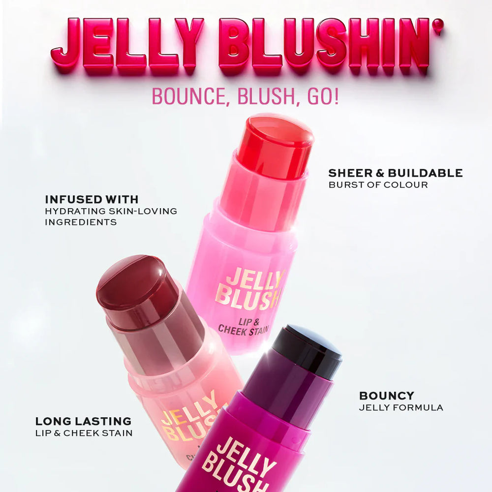 Revolution Jelly Blush Stick Lip and Cheek Stain Strawberry Pink 4pc Set + 1 Full Size Product Worth 25% Value Free