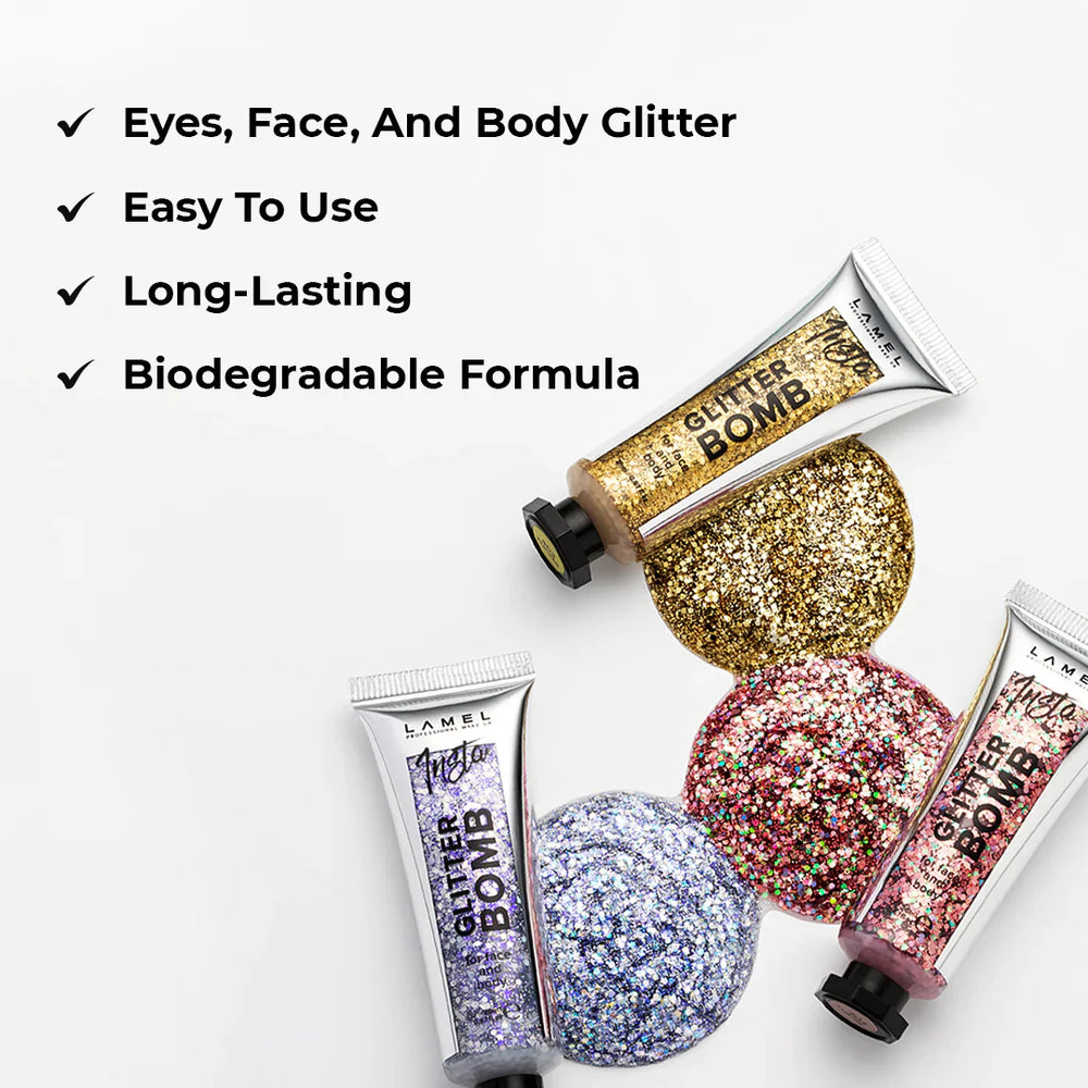 Lamel Insta Glitter Bomb №401-Blue-Silver 4pc Set + 1 Full Size Product Worth 25% Value Free