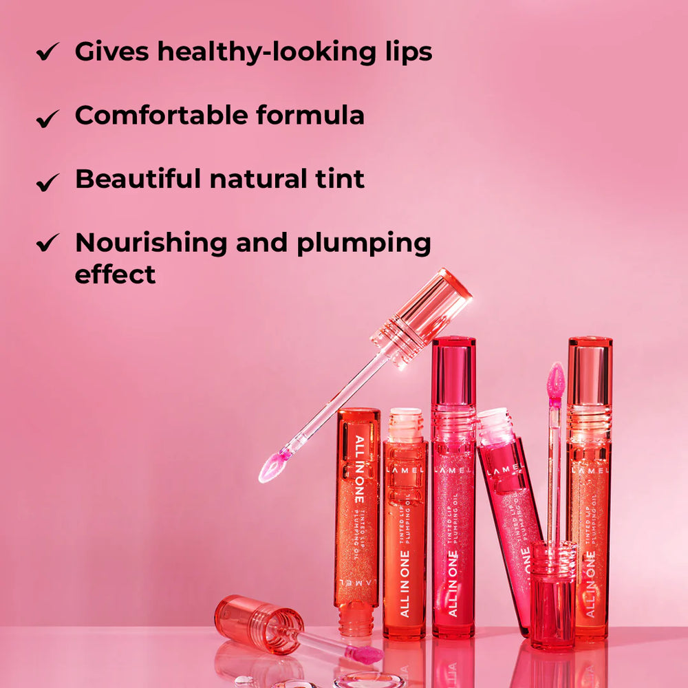 Lamel All In One Lip Tinted Plumping Oil №401-Peachy 4pc Set + 1 Full Size Product Worth 25% Value Free