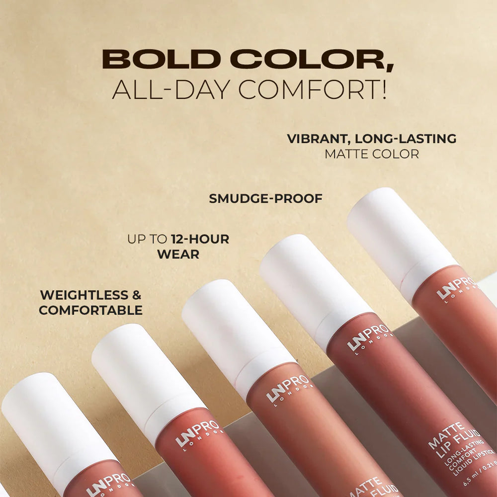 LN PRO Matte Lip Fluid Mauve-Mocha-105 4pc Set + 1 Full Size Product Worth 25% Value Free