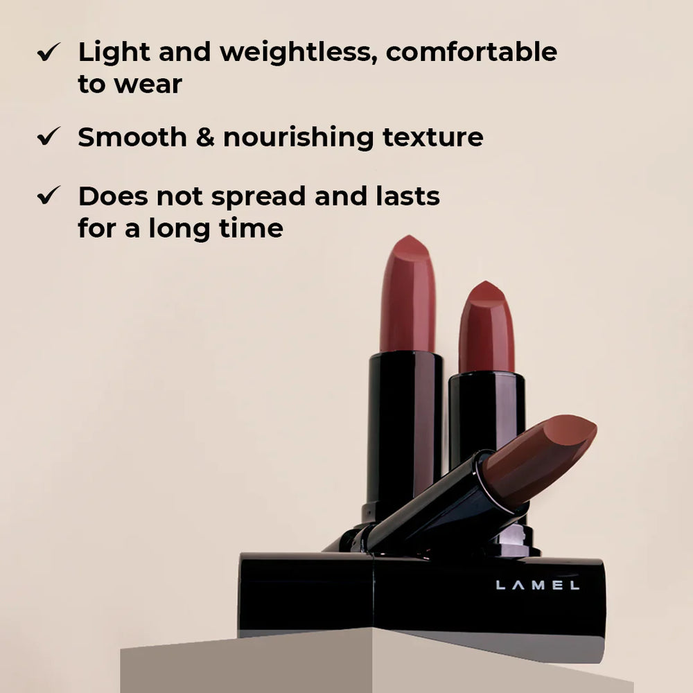 Lamel Silk Cover Silky Cream Lipstick 401 Mocha Nude  4pc Set + 1 Full Size Product Worth 25% Value Free