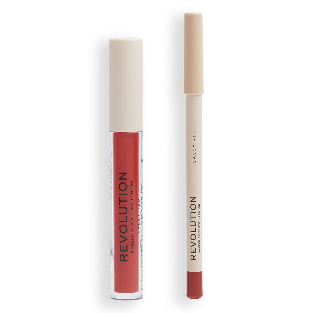 Makeup Revolution Lip Contour Kit Sassy Red 4pc Set + 1 Full Size Product Worth 25% Value Free