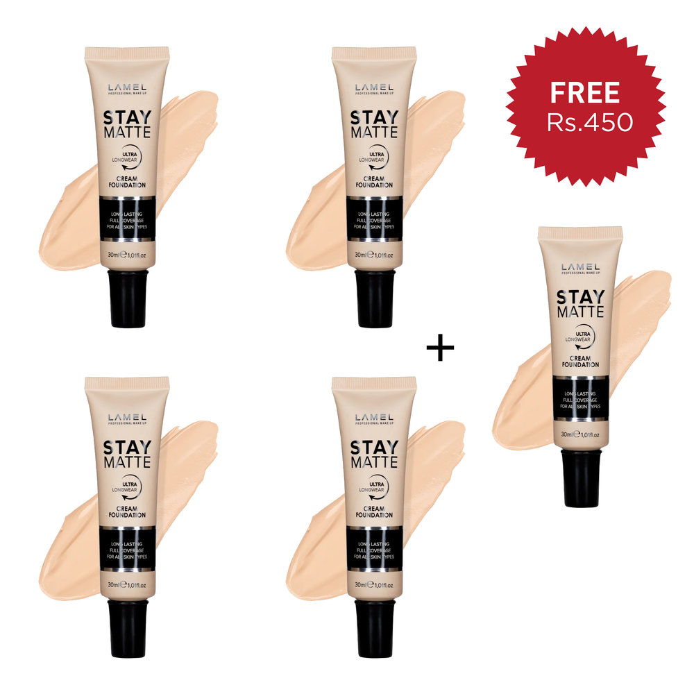 Lamel Foundation Stay Matte №401-Porcelain 4pc Set + 1 Full Size Product Worth 25% Value Free