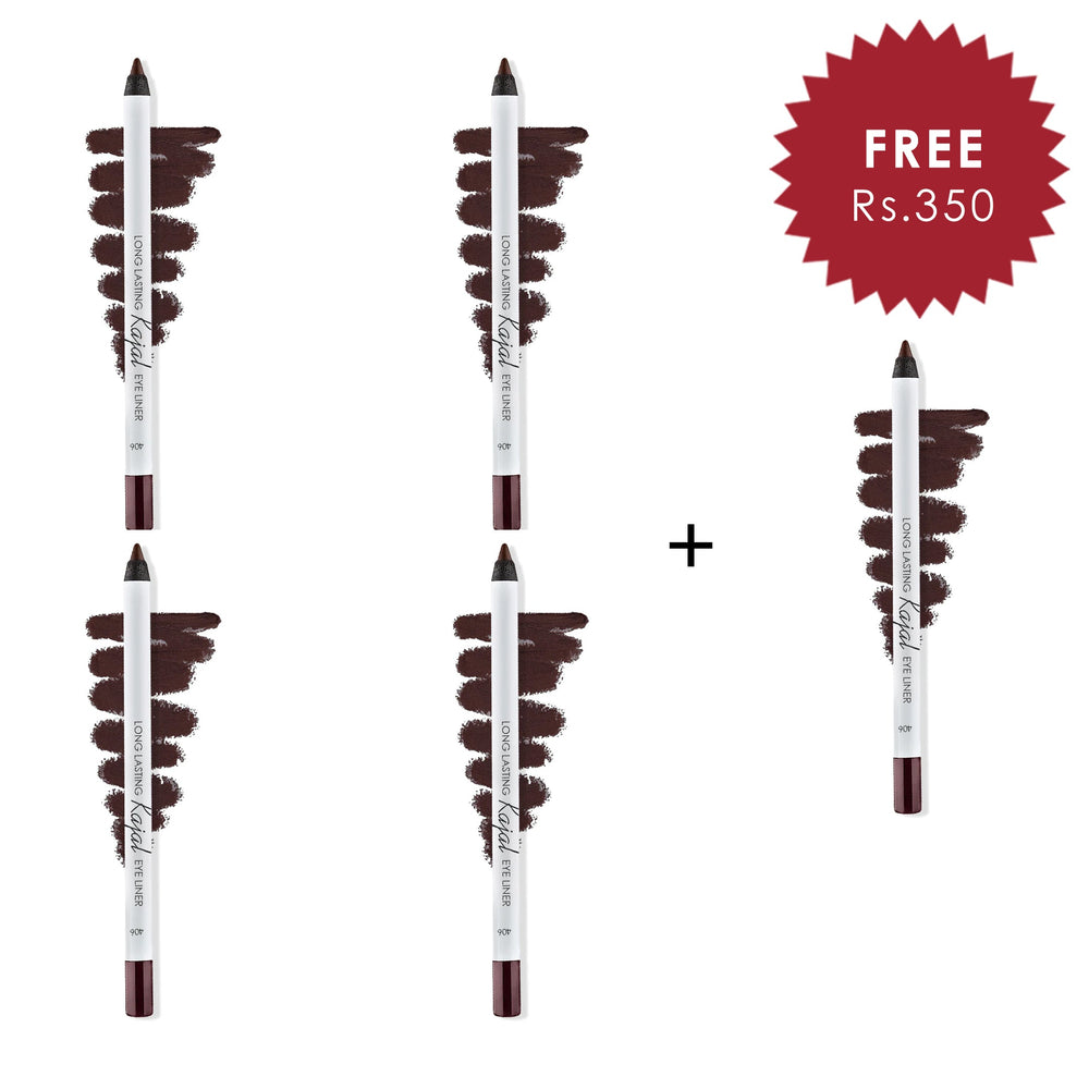 Lamel Long Lasting Kajal Eye Liner №406-Mocha 4pc Set + 1 Full Size Product Worth 25% Value Free