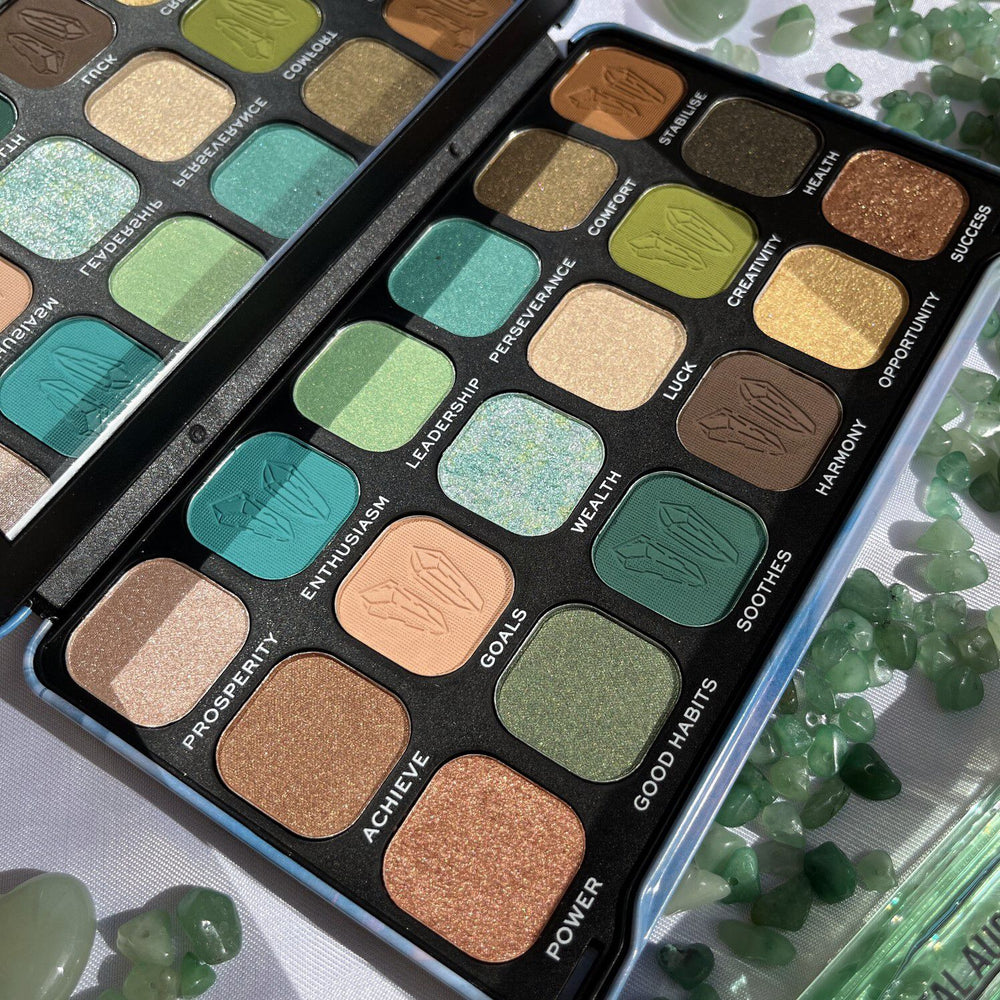Makeup Revolution Crystal Aura Forever Flawless Shadow Palette Aventurine 4pc Set + 1 Full Size Product Worth 25% Value Free