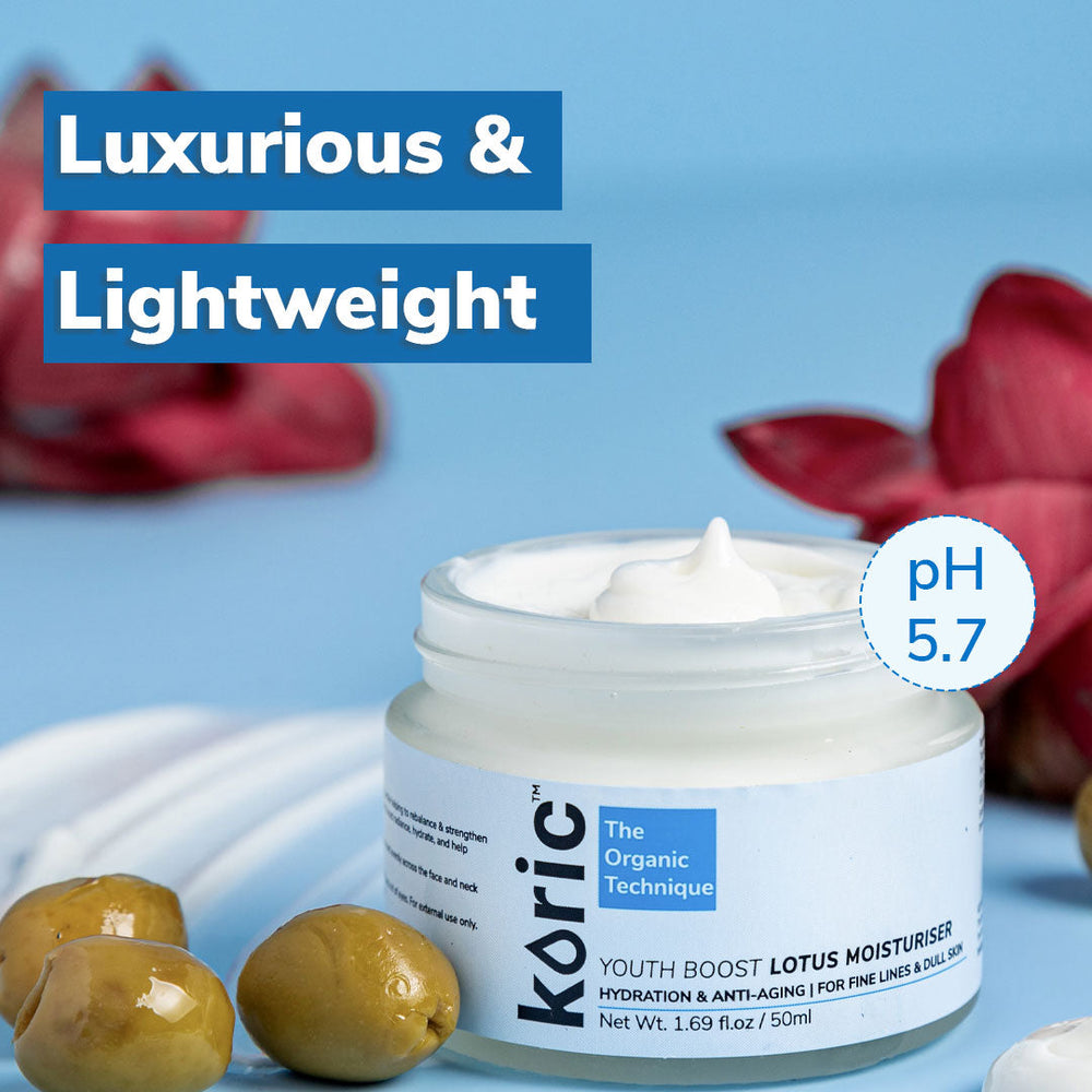 Koric Hydration & Anti-Aging Youth Boost Lotus Moisturiser 3pc Set + 1 Full Size Product Worth Rs 745 Free