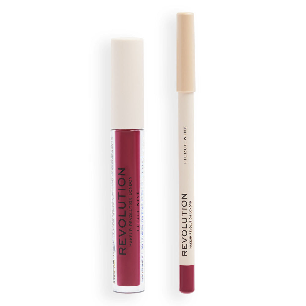 Makeup Revolution Lip Contour Kit Fierce Wine 4pc Set + 1 Full Size Product Worth 25% Value Free