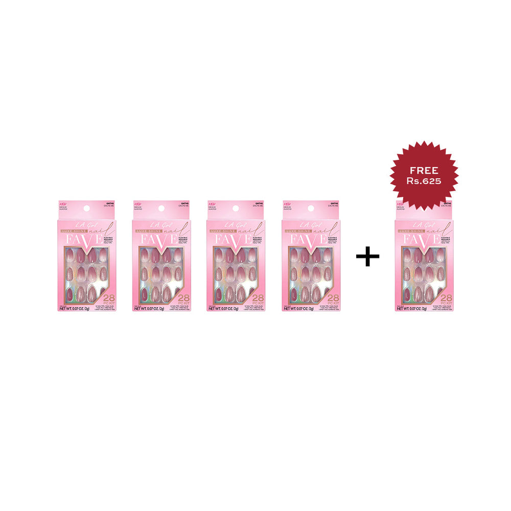 L.A.Girl Luxe Shine Nail Fave Artificial Nail Tips-Excite Me -28 Pc Kit 4pc Set + 1 Full Size Product Worth 25% Value Free