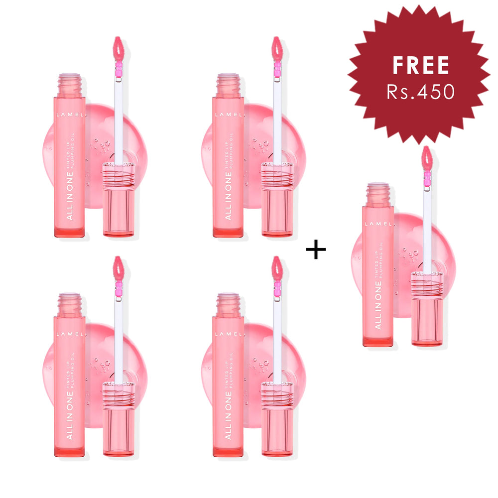 Lamel All In One Lip Tinted Plumping Oil №401-Peachy 4pc Set + 1 Full Size Product Worth 25% Value Free