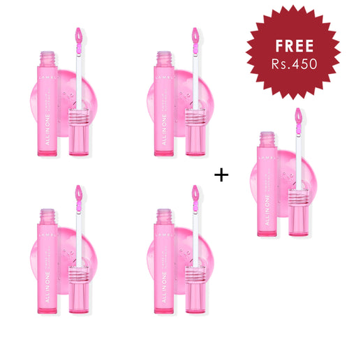 Lamel All In One Lip Tinted Plumping Oil №402-Pink Sparkle 4pc Set + 1 Full Size Product Worth 25% Value Free