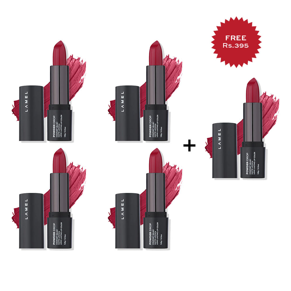 Lamel Powder Drop Matte Lipstick 403 Vintage Rose 4pc Set + 1 Full Size Product Worth 25% Value Free