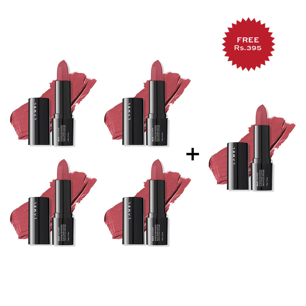 Lamel Silk Cover Silky Cream Lipstick 404 Cream Rose  4pc Set + 1 Full Size Product Worth 25% Value Free