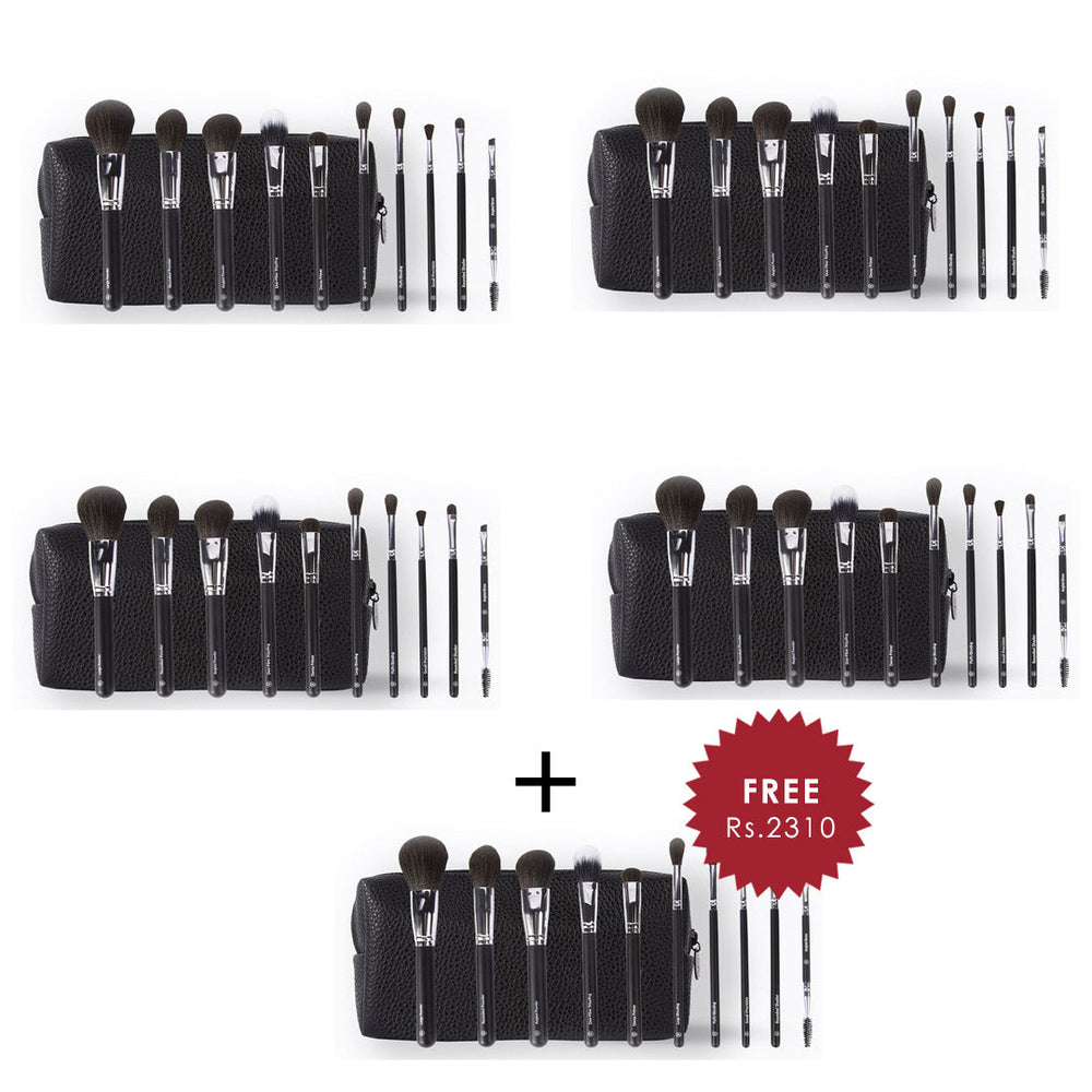 bh Ultimate Essentials - 10 Piece Face & Eye Brush Set with Bag 4pc Set + 1 Full Size Product Worth 25% Value Free