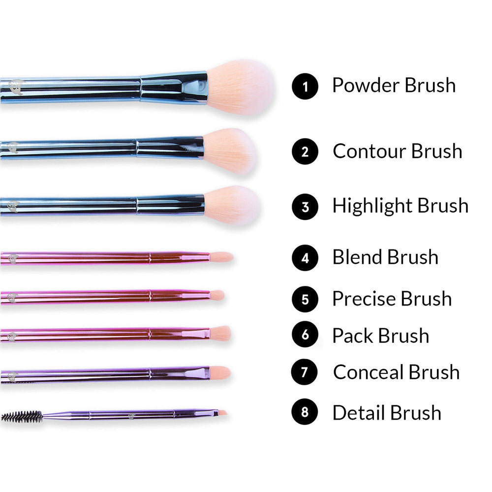 Bh Cosmetics The Total Package - 8 Piece Face & Eye Brush Set with Wrap 4pc Set + 1 Full Size Product Worth 25% Value Free