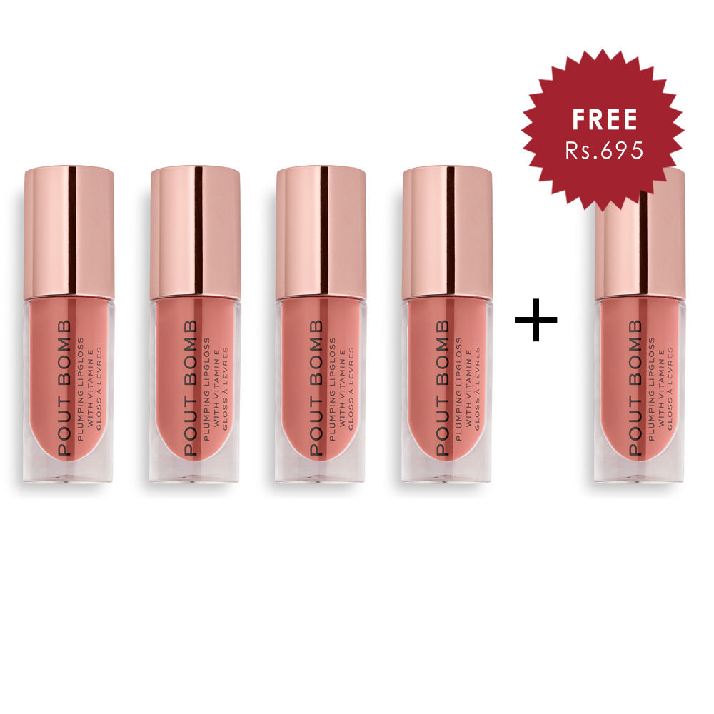 Revolution Pout Bomb Plumping Gloss Kiss 4pc Set + 1 Full Size Product Worth 25% Value Free