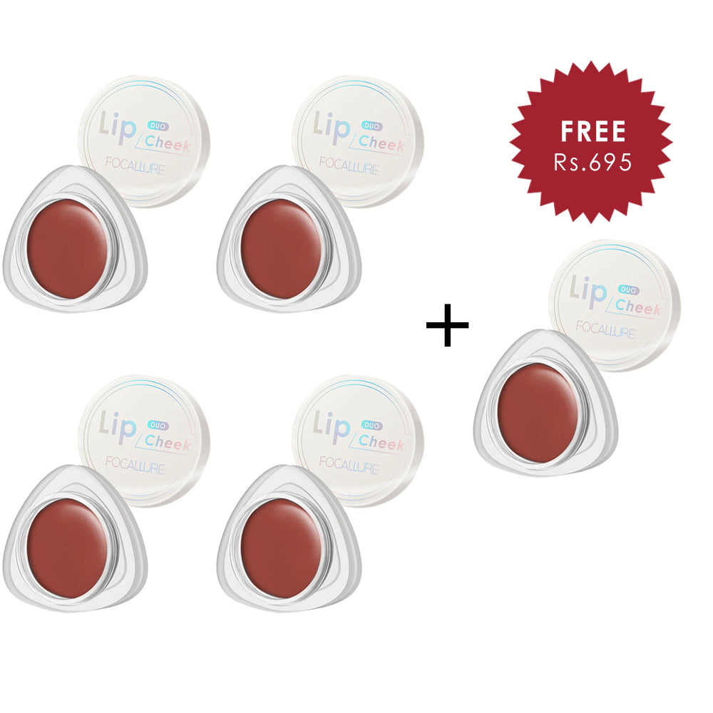 Focallure Creamy Lip & Cheek Duo-D05 4pc Set + 1 Full Size Product Worth 25% Value Free