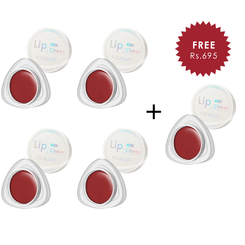 Focallure Creamy Lip & Cheek Duo-D08 4pc Set + 1 Full Size Product Worth 25% Value Free