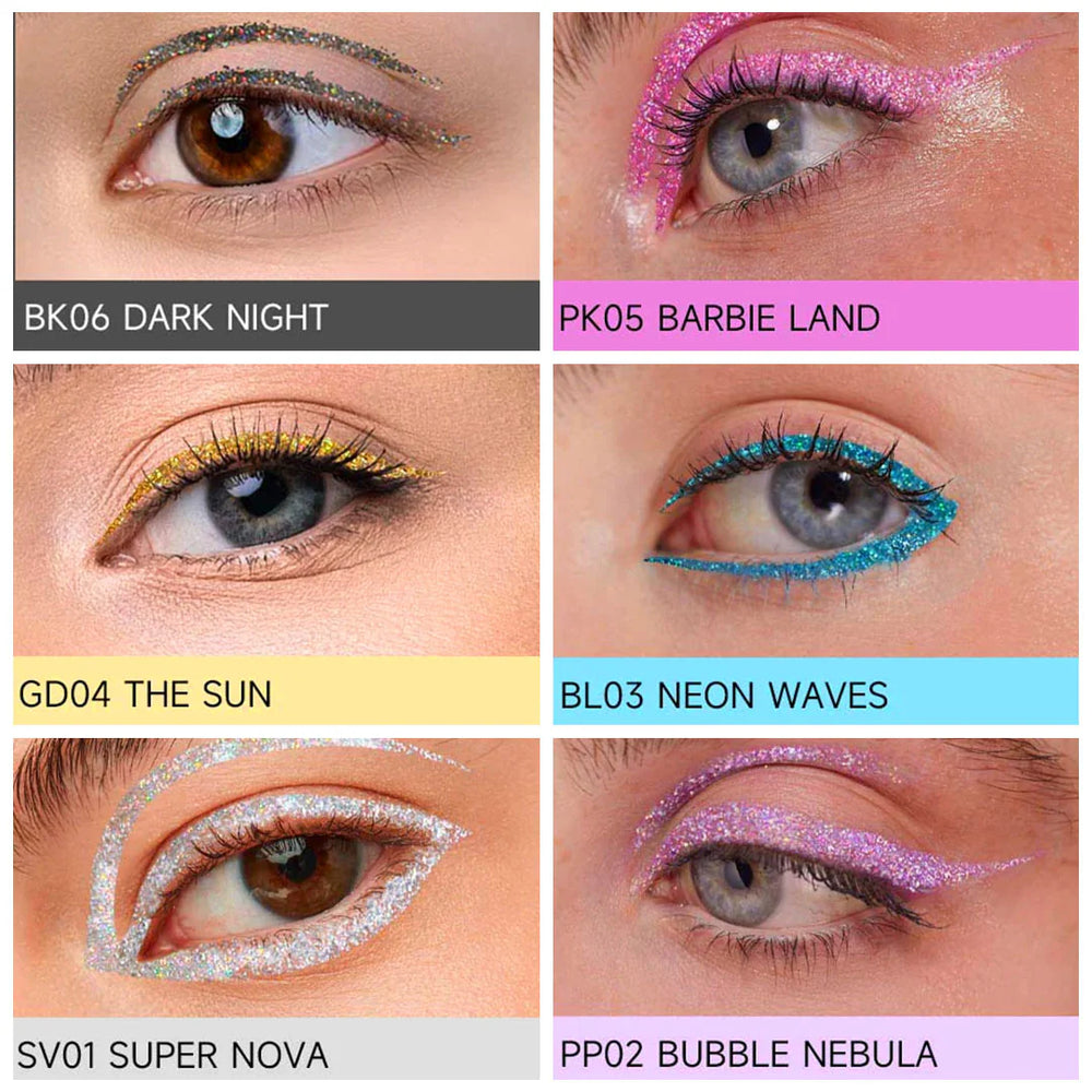 Focallure Unearthing Mars Glitter Eyeliner #BL03 Neon Waves 4pc Set + 1 Full Size Product Worth 25% Value Free