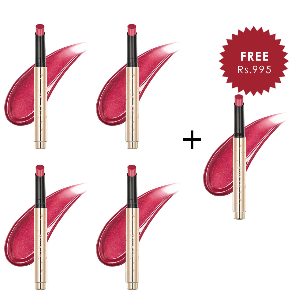 Focallure Sparkling Gem Lip Gloss Stick #PK01 Paracosm 4pc Set + 1 Full Size Product Worth 25% Value Free