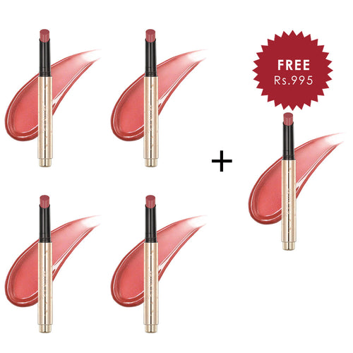 Focallure Sparkling Gem Lip Gloss Stick #RD01 Mellow 4pc Set + 1 Full Size Product Worth 25% Value Free