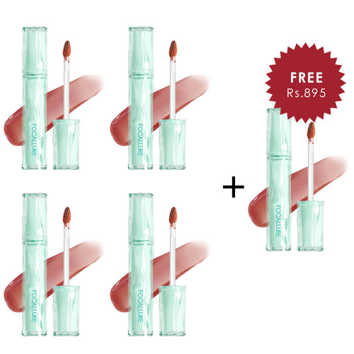 Focallure Lasting Dewy Lipcream-#NU01 4pc Set + 1 Full Size Product Worth 25% Value Free