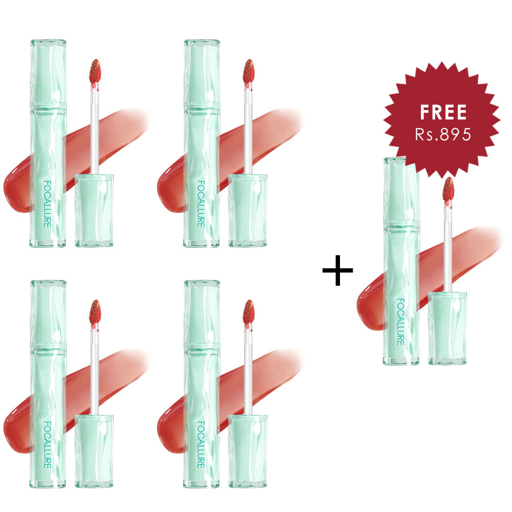 Focallure Lasting Dewy Lipcream-#NU02 4pc Set + 1 Full Size Product Worth 25% Value Free