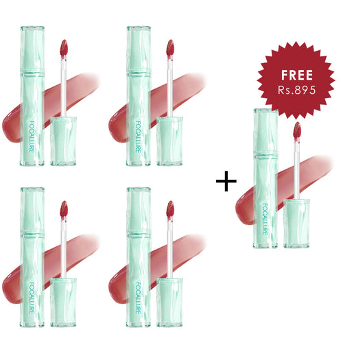 Focallure Lasting Dewy Lipcream-#NU03 4pc Set + 1 Full Size Product Worth 25% Value Free