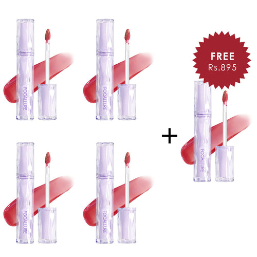 Focallure Lasting Dewy Lipcream-#PK01 4pc Set + 1 Full Size Product Worth 25% Value Free