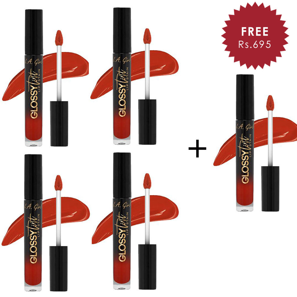 L.A.Girl Glossy Tint Lip Stain-Lovely  4pc Set + 1 Full Size Product Worth 25% Value Free